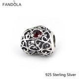 925 Silver January Signature Heart Garnet Charms Beads Fits Bracelets