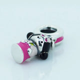 925 Silver Japanese Doll Dangle Red Enamel Charms DIY Beads For Bracelets