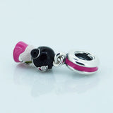 925 Silver Japanese Doll Dangle Red Enamel Charms DIY Beads For Bracelets