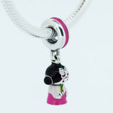 925 Silver Japanese Doll Dangle Red Enamel Charms DIY Beads For Bracelets