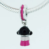 925 Silver Japanese Doll Dangle Red Enamel Charms DIY Beads For Bracelets