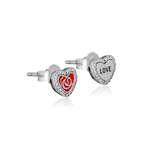 925 Sterling Silver Love In My Heart Rose Studs Earring