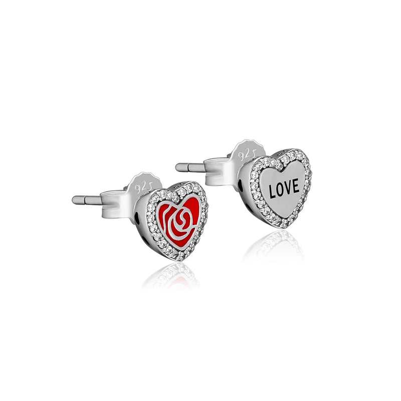 925 Sterling Silver Love In My Heart Rose Studs Earring