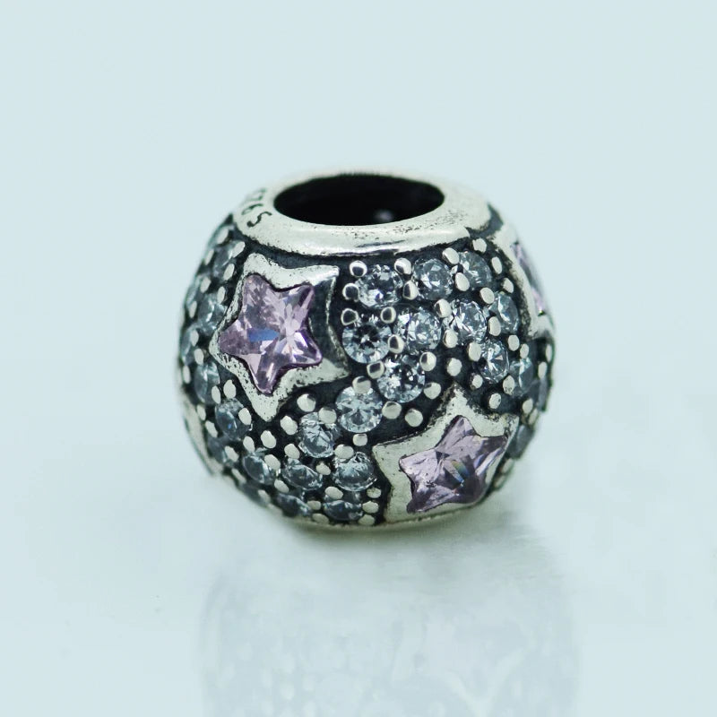 925 Silver Jewelry Midnight Star Pink Charms Beads