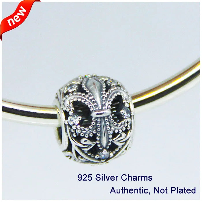 925 Silver Fleur de Lis DIY Charm Beads Bracelet Jewelry