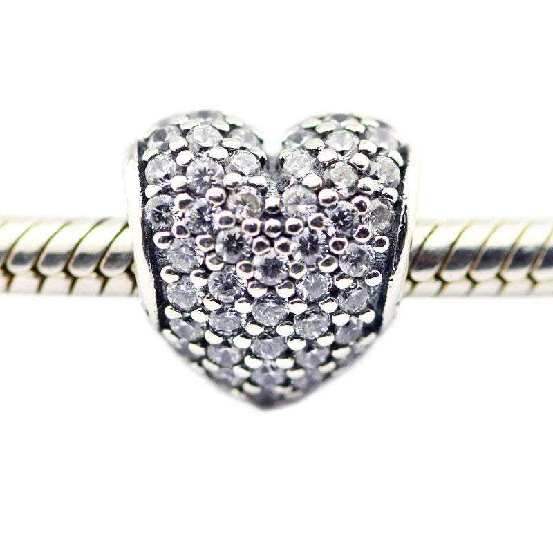 925 Sterling Silver Heart Charms Beads DIY Bracelets Jewelry Making