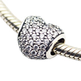 925 Sterling Silver Heart Charms Beads DIY Bracelets Jewelry Making