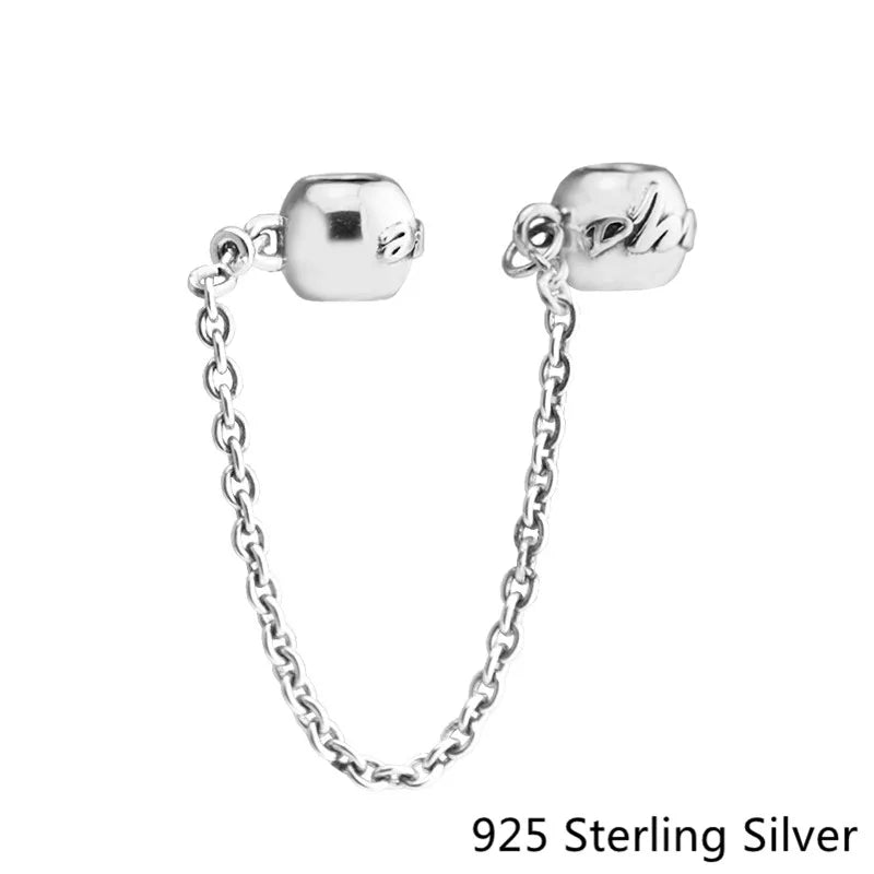 925 Sterling Silver Love Always Safety Chain Charms Beads