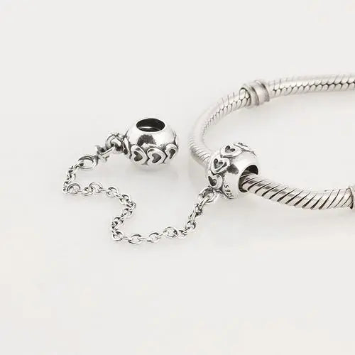 925 Silver Love Connection Safety Chain Charm Bead for Bracelets