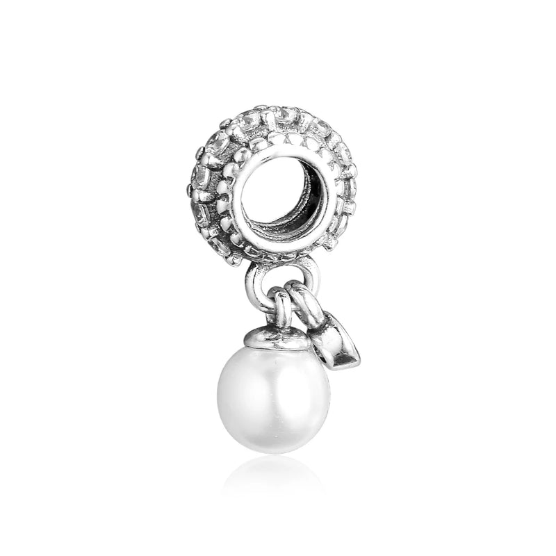 925 Silver Milky Luminous Pearl Pendant Charms Beads for Bracelets