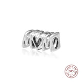925 Silver Mom Script Charms Beads for Bracelets DIY Jewelry