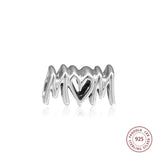 925 Silver Mom Script Charms Beads for Bracelets DIY Jewelry