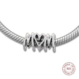 925 Silver Mom Script Charms Beads for Bracelets DIY Jewelry
