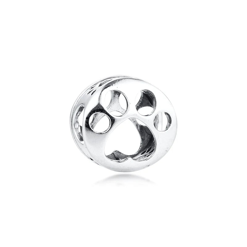 925 Silver Paw Print Charm Bead for Bracelet DIY
