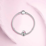 925 Silver Pink Enamel Padlock Pave Beads for DIY Jewelry Making