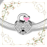 925 Silver Pink Enamel Padlock Pave Beads for DIY Jewelry Making
