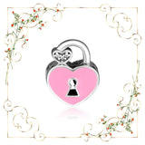 925 Silver Pink Enamel Padlock Pave Beads for DIY Jewelry Making