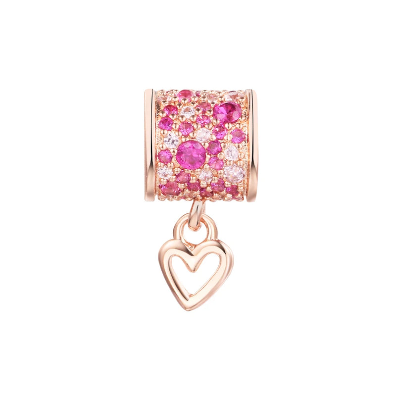 925 Silver Heart Barrel Charm Fits Bracelet Crystal Beads DIY Jewelry