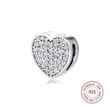 925 Silver Pave Heart Clip Charm Bead for Jewelry Making