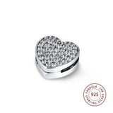 925 Silver Pave Heart Clip Charm Bead for Jewelry Making