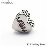 925 Silver Pink Mother Heart Charms Beads for Bracelets DIY Jewelry