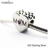 925 Silver Pink Mother Heart Charms Beads for Bracelets DIY Jewelry