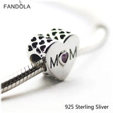 925 Silver Pink Mother Heart Charms Beads for Bracelets DIY Jewelry