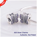 925 Silver Purple Butterfly Charm Bead Fits Bracelets & Bangles