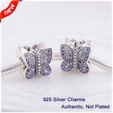 925 Silver Purple Butterfly Charm Bead Fits Bracelets & Bangles