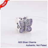 925 Silver Purple Butterfly Charm Bead Fits Bracelets & Bangles