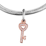 925 Sterling Silver Rose Key Pendant Charm Beads Jewelry