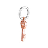 925 Sterling Silver Rose Key Pendant Charm Beads Jewelry