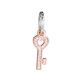 925 Sterling Silver Rose Key Pendant Charm Beads Jewelry