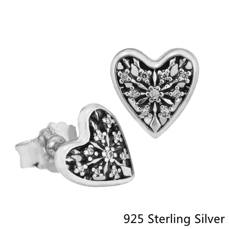 925 Silver Snowflake Hearts of Winter Earrings Jewelry