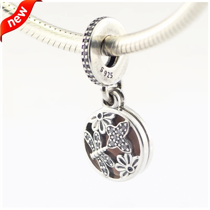 925 Silver Pink Enamel Charms Beads for Bracelets DIY Jewelry