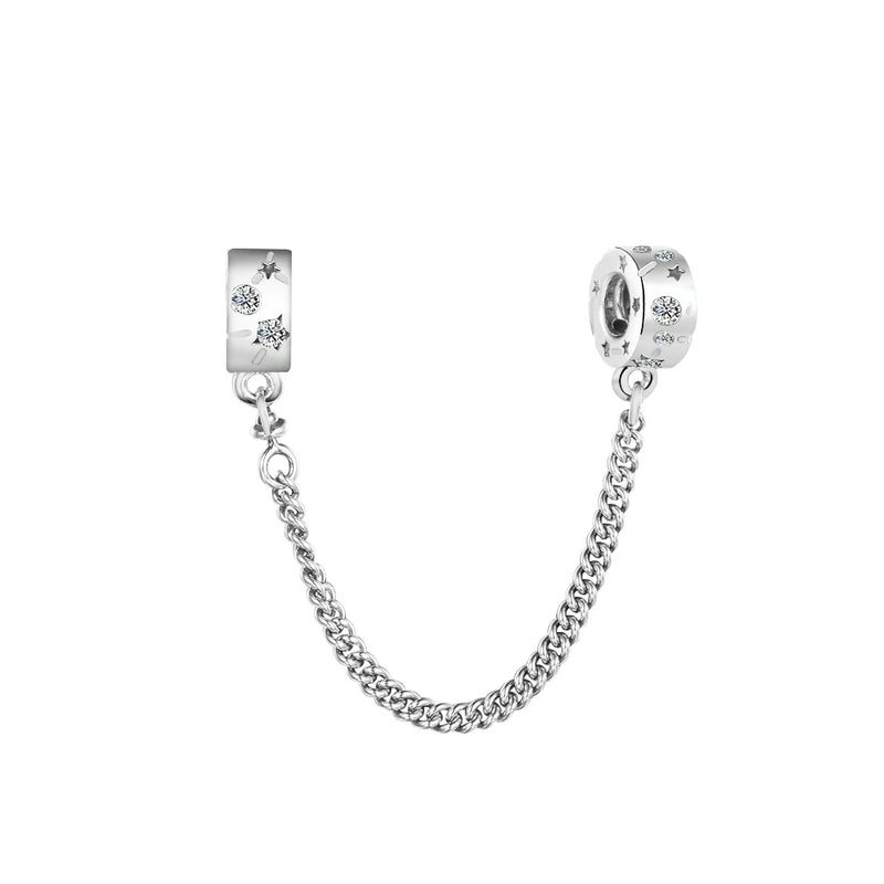 925 Silver Stars & Galaxy Safety Chain Charm Beads for Bracelet DIY