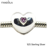 925 Sterling Silver Steady Heart Pink Charms Beads Fits Bracelets
