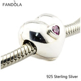 925 Sterling Silver Steady Heart Pink Charms Beads Fits Bracelets