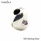 925 Sterling Silver Steady Heart Pink Charms Beads Fits Bracelets