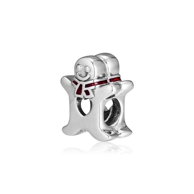 925 Silver Gingerbread Man Charm Bead Red Enamel Fits Bracelets