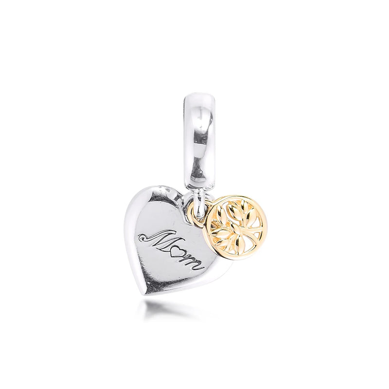 925 Sterling Silver Family Tree & Heart Dangle Charms Beads for Bracelets
