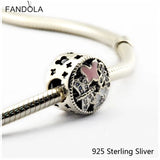 925 Silver Clear & Pink Enamel Charms Beads for Bracelets