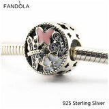 925 Silver Clear & Pink Enamel Charms Beads for Bracelets