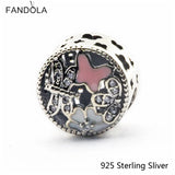 925 Silver Clear & Pink Enamel Charms Beads for Bracelets