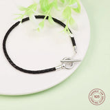 Braided Leather T-Bar Bracelet 925 Silver Charm DIY Jewelry Pulseras