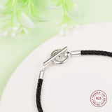 Braided Leather T-Bar Bracelet 925 Silver Charm DIY Jewelry Pulseras