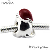 Christmas Kitten Enamel Charms 925 Sterling Silver Beads
