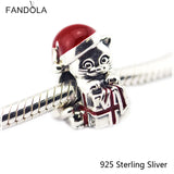 Christmas Kitten Enamel Charms 925 Sterling Silver Beads