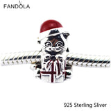 Christmas Kitten Enamel Charms 925 Sterling Silver Beads