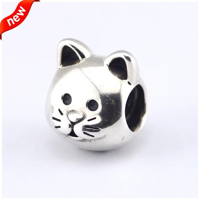 925 Silver Cat Charm Bead for Bracelets, Jewelry Making